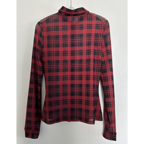 Guess Plaid Blouse Red & Black Women's S Small - Picture 4 of 7
